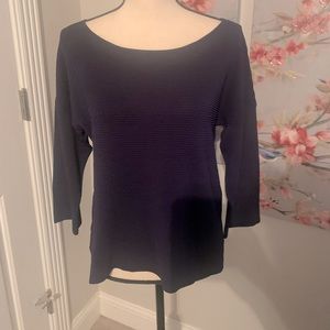 Talbots Size Small Boat Neck Navy Blue Top, poly stretchy weighted material, new